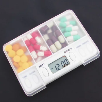 4 Grid pill box meditsiin Ladustamise Kasti Elektroonilise Ajastus Meeldetuletus, Ravimi Karbid Alarm Taimer Pillid Korraldaja Pill Narkootikumide Mahuti