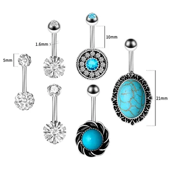 6 Tk Türkiissinine Naba Rõngad, Roostevabast Terasest Diamond Vaheseina Augustamine Ornament Tarvikud Keha Ehted Naistele