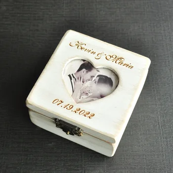 Custom Pulmad Sõrmused-Karp Foto Pulm Rõngad Omanik Graveeritud Vintage Puidust Rõngas Kandja kihlasormus Padi Mälu Kingitus