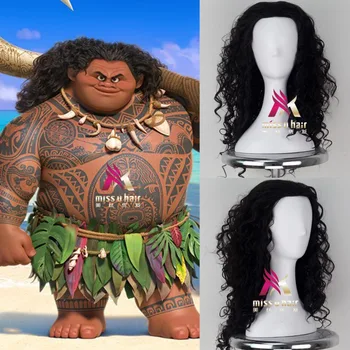 Filmi Moana Prints mehed Maui parukas Must Kohev Pikad Juuksed Cosplay Lokkis Parukas Juuste net Maui kostüümid +parukas kork