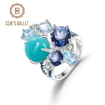 GEM BALLETT 925 Sterling Hõbe Kinnitus Rõngad Loomulik Amazonyte Sinine Topaas Gemstone Candy Ringi Naistele Trahvi Ehteid