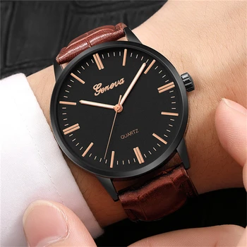 Genfi Mood Meeste Nahast Quartz Watch Top Brändi Casual Luxury Business Käekell Lihtne Kellad Kell Reloj Mujer Hombre