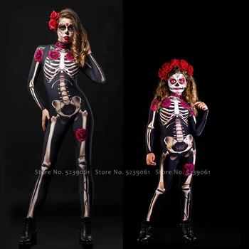 Halloween Naised, Lapsed Deemon Skelett Tõusis Zentai Kombekas Päeval Surnud Vampiir Zombie Kurat Vaimu Poole Cosplay Jube Kostüüm