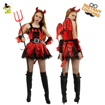 Halloween Naiste Seksikas Saatan Kleidid Kostüüm Tiivad Täiskasvanud Emane Cosplay Kurat Varustus Purim Pool Fancy Dress Up