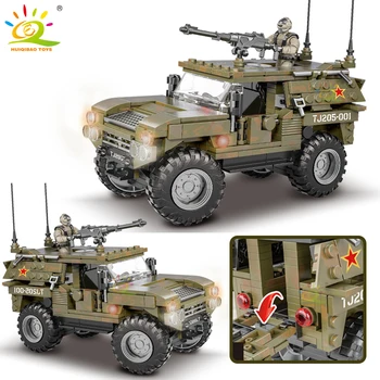 HUIQIBAO Sõjalise Mudel ehitusplokid 405pcs WW2 Soomustatud Sõidukite ja 1 Sõdur Armee Relva Veoauto Tellised Mänguasjad Lastele