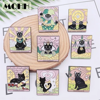 Loominguline Geomeetriline Tarot Loomade Emailiga Sõrmed Armastus Must Kass Sun Moon Kompass Punk Sulam, Sõle Pääsme Mood Naine Ehted Kingitus