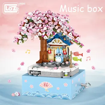 LOZ Mini Hoone väikesed osakesed blokeerida laste mänguasjad koos heliga cherry blossom music box mudel kingitus muusika box emane