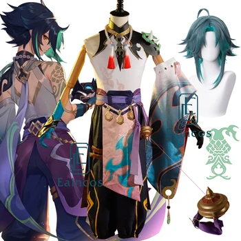 Mäng Genshin Mõju Xiao Cosplay Halloween Karnevali Kostüüm Parukas Kimono Ühtne Komplekt