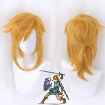 Mäng Zelda: Hinge Looduses - Link Cosplay Parukas Lühike Kuldne Poni Saba kuumakindel Juuksed Cosplay Kostüüm Wig + Vaba Parukas Kork