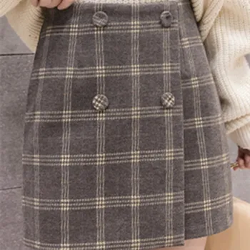 Naiste Mini Seelikud Asukoht Daamid Sügis-Talv-Korea Kõrge Vöökoht-Line Inglismaa Stiil, Ruuduline Seelik Naiste Vabaaja Streetwear