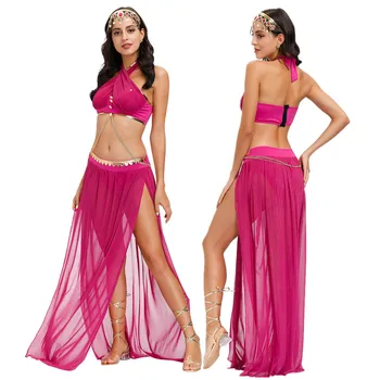 Naiste Sexy Kõhutants Printsess Jasmine Kostüüm Komplekt Komplekt Rinnahoidjad+ Seelik + Peakatet Naine Bollywood Dance Kleidid
