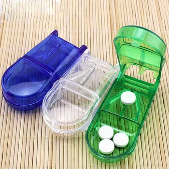 Praktiline lõikamine kasti lõiketeraga Eakate mugav ravim, seade, Läbipaistev plastik pille kast, integreeritud tablett jagaja