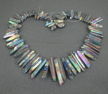 Raw-Titanium Rainbow Quartz Crystal Punkte Pulgad Druzy Crystal Rock Ripats Naelu Sinine Galvaniseeritud Puuritud Briolettes Helmed