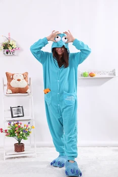 Sinine Cookie Monster Onesies Täiskasvanud Pidžaama Unisex Sleepsuit Pidžaamad Loomade Jõulud Sleepwear Cosplay Kostüümid Pool Kleit