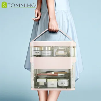 STOMMIHO Kosmeetika Storage Box Koos LED-Meik Peegel Suure Mahutavusega Meik Korraldaja Desktop Ilu Säilitamine Sahtli Box