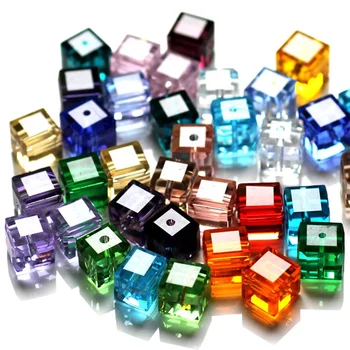 StreBelle 100tk/palju Cube, 8x8mm Kristall Klaas Lahti Helmed Multi Värvid DIY Mood Ehteid Distants Square Rant AAA Klassi