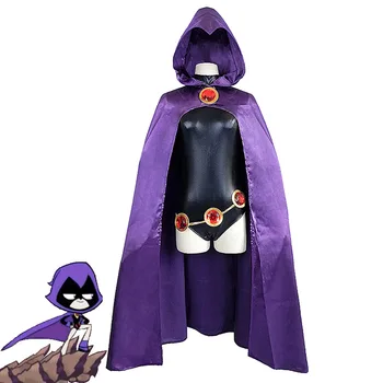 Teen Titans Raven Cosplay Kostüüm Superkangelane Varjatud Jumpsuits Zentai Halloween Anime Mäng Täita Naiste Kostüüm Komplekti