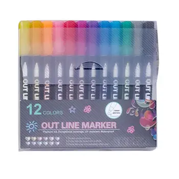 Topelt-line Kontuuri Pen Metalli Värvi Markeri Magic Kooli Värvimine Laste Ja Joonistus Art Pen Kirjalikult Asjade Sm M5i9