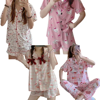 Uus 4 Stiile Hello Kitty suvel pidžaama Ins stiilis KT Kass cute cartoon puuvillane ülikond naiste lühikeste varrukatega Tüdrukute Homewear Kingitus