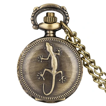 Vintage Sisalik Gecko Muster Loomade Kvarts Pocket Watch Kaelakee Pronks Väiksema Suurusega Tasku Kellad Meeste Naiste