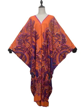 الأوروبية الملابس Populaarne Trükitud Bohemian V-kaeluse silk seal kaftan maxi kleidid européenne vêtements Kuveit Traditsiooniliste Naiste kleit